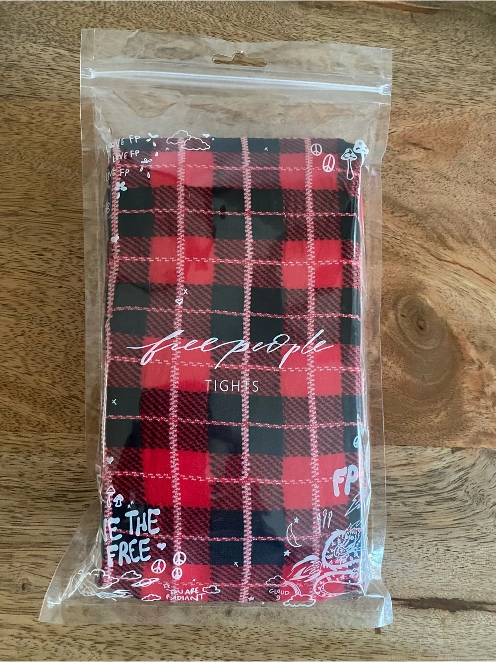 Free People Highland Hues Tartan Red and Black Plaid Tights